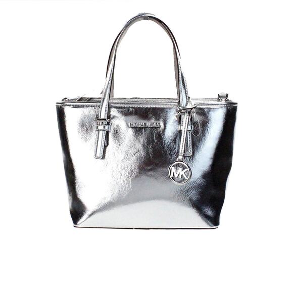 Michael Kors Michael Kors Jet Set Silver Metallic XS Carryall Top Zip Tote Bag